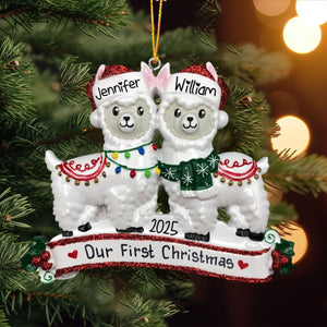 Two Llamas Couples Personalized Christmas Ornament