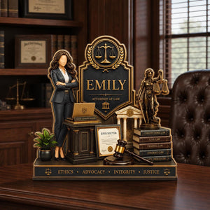 Personalized Lawyer Wooden Plaque – Custom Shape Attorney Desk Décor | Law School Graduation Gift For Her