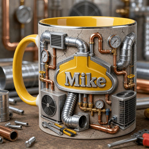 Personalized HVAC Dad Mug – Ductwork & Copper Pipes Design | Father's Day Gift For HVAC Technicians