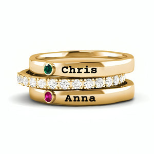 Personalized Born in Love Birthstone Name Ring Stack