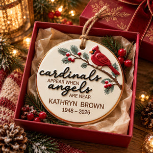 When Angels Are Near – Personalized Cardinal Memorial Ceramic Ornament | Custom Name Remembrance Keepsake & Sympathy Gift