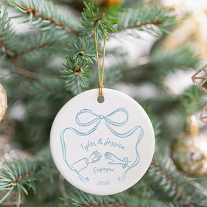 First Christmas Engaged Ceramic Ornament, Personalized Engagement Gift for Couples