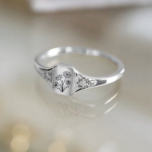 Personalized Birth flower gold ring, Statement flower rings for women, Minimalist ring