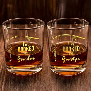 Personalized "Hooked On Daddy" Whiskey Glass β Fishing Gift For Dad