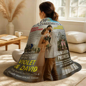 Personalized Custom Couple Photo Engagement Magazine Cover Blanket, Wedding Keepsake