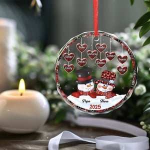 Family Snowman Personalized Circle Glass Ornament - Christmas Gift For Grandma, Grandpa