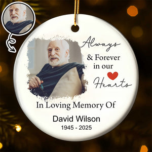 Always and Forever in our Hearts - Personalized Ceramic Ornament Gift For Loss