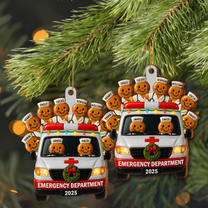 Emergency Department Team Holiday Ambulance, Personalized Wood Ornament, Gift For Medical Professionals