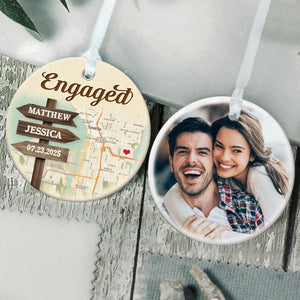 Personalized Signpost Location Map Engagement Ornament - Anniversary Gift For Couples