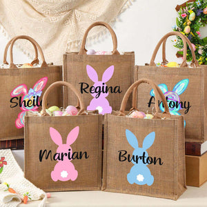 Personalized Easter Bunny Jute bag With Name, Kids Egg Hunt Bags, Easter Basket, Easter Gift Bags