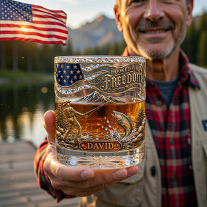 Personalized "Hooked On Freedom" Fishing Whiskey Glass – Gift For Fishing Lovers