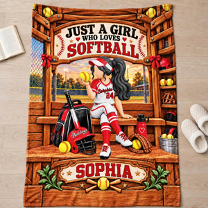 "Just A Girl Who Loves Softball" Personalized Softball Blanket – Custom Player Name Gift For Softball Players & Softball Lovers