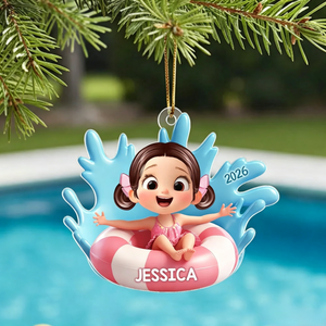 Custom Acrylic "Pool Float Kid" Ornament โ Cute Keepsake Gift For Kids & Family