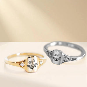 Personalized Birth flower gold ring, Statement flower rings for women, Minimalist ring