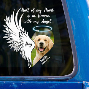 Half Of My Heart Is In Heaven With My Angel - Personalized Decal, Memorial Gift, Loss Of Loved One Gift
