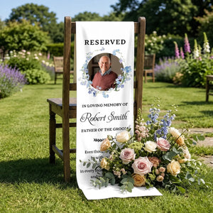 "Reserved For Our Guardian Angel" โ Custom Photo Wedding Chair Sign | Memorial Sympathy Gift For Brides & Grooms