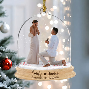 Personalized Engagement Photo Acrylic Ornament – Custom Names & Date Keepsake | Gift For Newly Engaged Couples