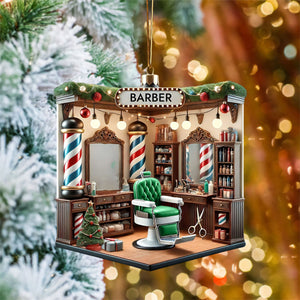 Personalized Custom Name Barber Ornament, Barber Shop Christmas Decoration