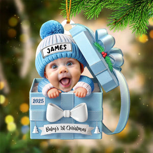 Baby First Christmas, Baby Reveals, Gift Box - Personalized Custom Shaped Acrylic Ornament