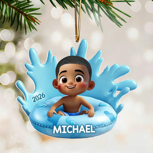 Custom Acrylic "Pool Float Kid" Ornament โ Cute Keepsake Gift For Kids & Family