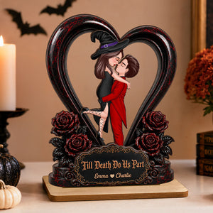 "From Our First Kiss To Our Last Breath" β Halloween Couple Wooden Plaque | Personalized Keepsake For Him & Her