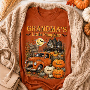 "Grandma's Little Pumpkins" – Retro Vintage Farmhouse Halloween Truck Shirt | Personalized Gift For Grandma