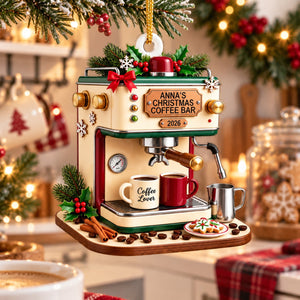 Personalized Espresso Machine Christmas Ornament 2026 – Custom Acrylic Keepsake | Gift For Coffee Lovers & Baristas