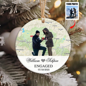 Engagement Ornament - Custom Map & Photo Gift Ceramic Ornament for Couple