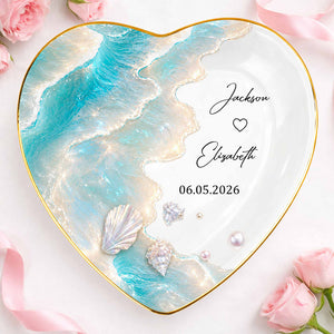 Personalized Ceramic Jewelry Dish β "Our Love Is Like The Ocean Waves" Design | A Romantic Keepsake Gift For Couples