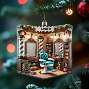 Personalized Custom Name Barber Ornament, Barber Shop Christmas Decoration