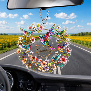 "Every Name Holds A Piece Of My Heart" β Personalized Acrylic Car Hanger | Hummingbird Grandma & Kids Family Gift