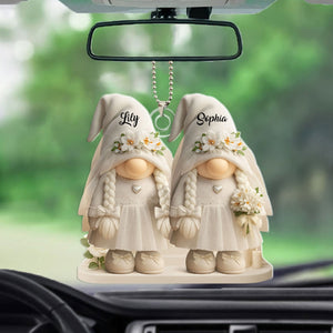 Timeless Bond, Groom And Bride With Hearts And Flowers, Personalized Acrylic Ornament, Gift For Couples