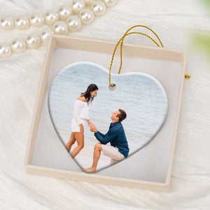 Custom Photo Beach Engaged Ornament,Personalized Engagement Gifts For Newly Engaged Couple
