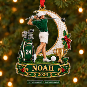 Personalized Male Golfer Christmas Ornament 2026 – Custom Name & Number Acrylic Keepsake | Golf Gift For Him