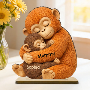 Mother Monkey & Children, Baby Monkey Punch - Personalized Wooden Plaque