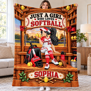 "Just A Girl Who Loves Softball" Personalized Softball Blanket – Custom Player Name Gift For Softball Players & Softball Lovers