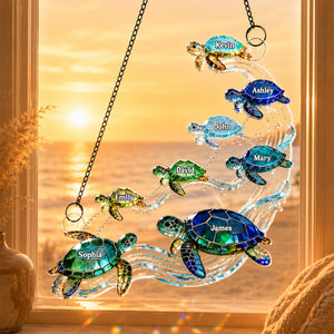 Personalized Sea Turtle Family Suncatcher – Summer Window Decoration