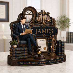 Custom Attorney Name Wooden Plaque – Personalized Law Graduation Gift | Scales Of Justice Decor For Lawyers