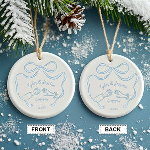 First Christmas Engaged Ceramic Ornament, Personalized Engagement Gift for Couples