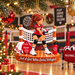Just a Girl Who Loves Volleyball - Personalized Christmas Ornament,Custom Name And Number Volleyball Player Xmas Gift