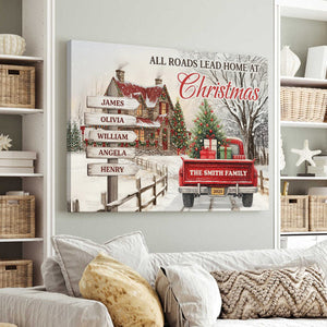 "All Roads Lead Home at Christmas" Canvas Poster - Personalize Names & Year