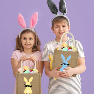 Personalized Easter Bunny Jute bag With Name, Kids Egg Hunt Bags, Easter Basket, Easter Gift Bags