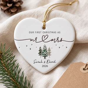 Personalized "Our First Christmas As Mr. & Mrs." Heart Ceramic Ornament â Custom Couple Names & Year | Minimalist Newlywed Keepsake