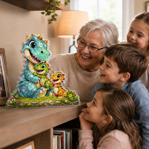 Family Keepsake Gift – Personalized "Happy Dino Family" Custom Shape Acrylic Plaque