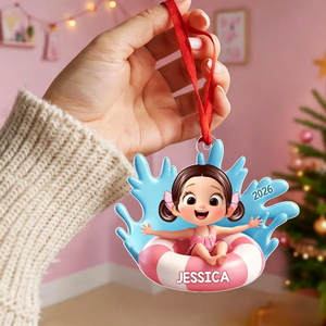 Custom Acrylic "Pool Float Kid" Ornament โ Cute Keepsake Gift For Kids & Family