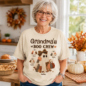 "Grandma's Fall Halloween" β Coquette Faux Patchwork Pattern Shirt | Personalized Gift For Grandma