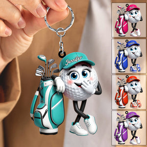 Funny Snickering Personalized Golf Ball Mascot Keychain Gift for Male & Female Golfer