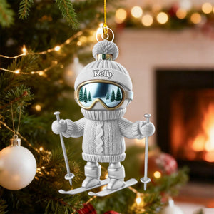 Custom Name Skiing Ornament Personalized Acrylic Ornament Christmas Gift for Skiing Lover