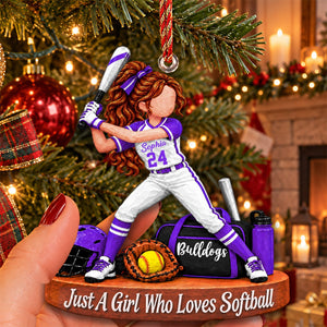 Just A Girl Who Loves Softball – Personalized Christmas Ornament | Custom Player Name Keepsake Gift For Softball Players & Fans