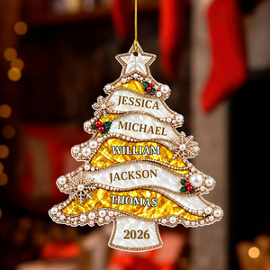 Personalized Golden Pearl Christmas Tree Acrylic Ornament – Custom Holiday Keepsake Gift